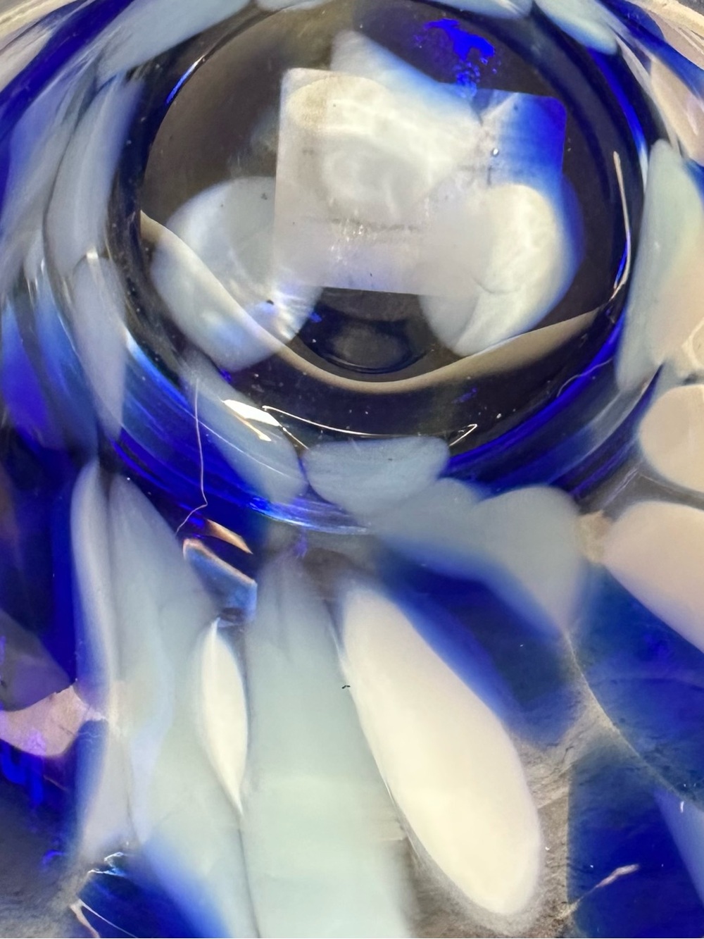 Zorza Hand Blown Art Glass Candle Holder Blue White Made in Poland - Picture 3 of 4